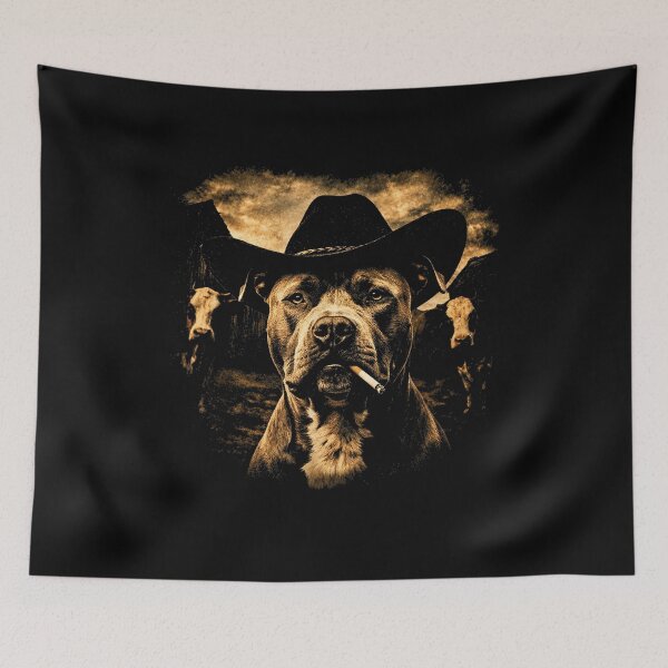 Item preview, Pit Bull Western Graphic Cowboy Dog Smoking designed and sold by Bralipse.