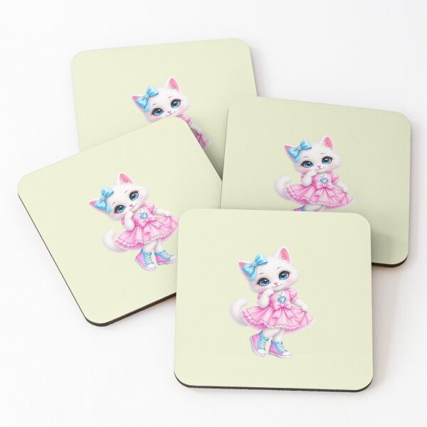 Item preview, Cute White Kitten Girl in Pink Dress and Blue Pink Sneakers designed and sold by Aimetoi.