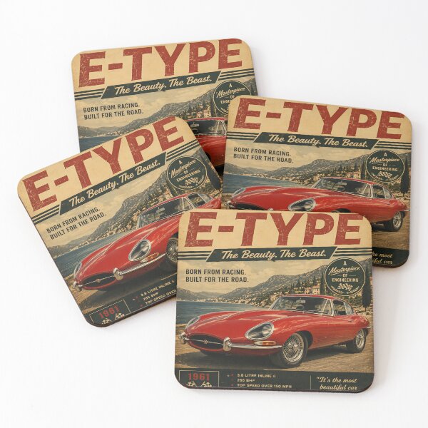Artikelvorschau, Vintage-Poster zum roten Jaguar E-Type im Retro-Rennstil entworfen und verkauft von Image Creative.