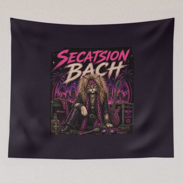 Item preview, Secatsion Back – Glam Metal Rockstar Cat Retro 80s Shirt designed and sold by ThreadTheory976.