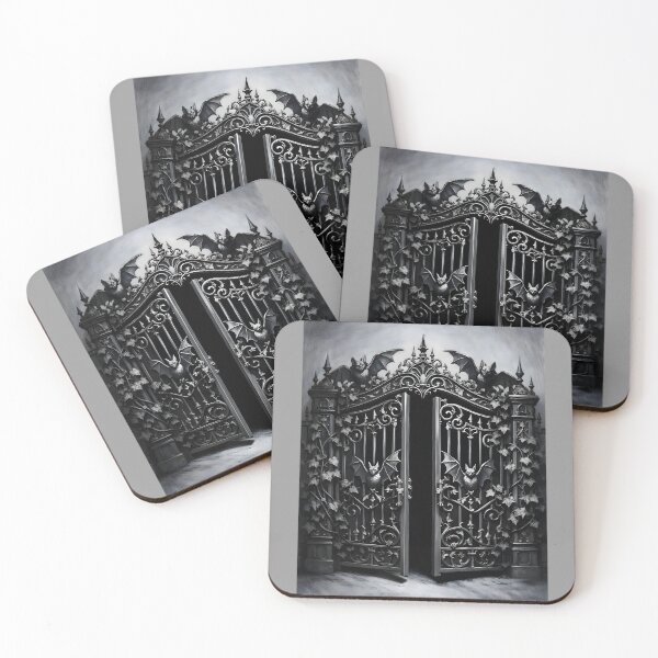 Item preview, The Iron Gate | Victorian Gothic Bat & Ivy Wrought Iron Illustration designed and sold by Studio77-Gothic.