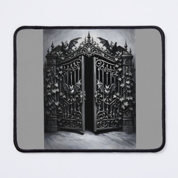Item preview, The Iron Gate | Victorian Gothic Bat & Ivy Wrought Iron Illustration designed and sold by Studio77-Gothic.