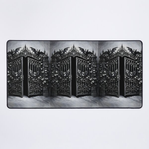 Item preview, The Iron Gate | Victorian Gothic Bat & Ivy Wrought Iron Illustration designed and sold by Studio77-Gothic.