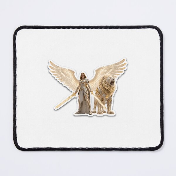 Item preview, Angel Warrior with Golden Swords and Lion designed and sold by Farheen786.