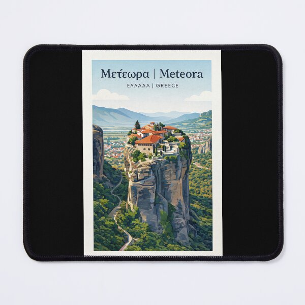 Item preview, Meteora Greece Monasteries Vintage Travel Poster designed and sold by Beyond Destinations.