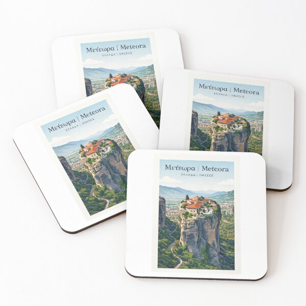 Item preview, Meteora Greece Monasteries Vintage Travel Poster designed and sold by Beyond Destinations.