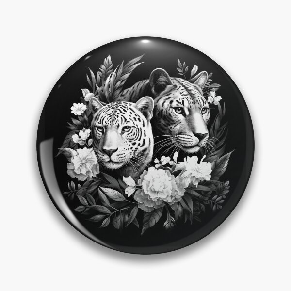 Item preview, Two Leopards with Flowers – Black and White Floral Big Cat Art designed and sold by inkoutninja.