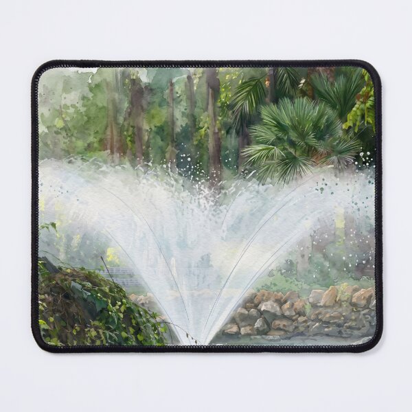 Item preview, Garden Fountain in Watercolor Style — Digital Art Transformation from Real Photography | Lush Landscape Fine Art designed and sold by M.ALK.Watercolor.