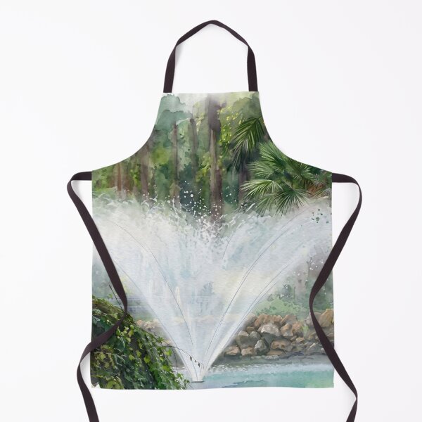 Item preview, Garden Fountain in Watercolor Style — Digital Art Transformation from Real Photography | Lush Landscape Fine Art designed and sold by M.ALK.Watercolor.