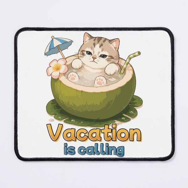 Item preview, Vacation Is Calling Cute Coconut Cat Summer Illustration designed and sold by Muri Neko.