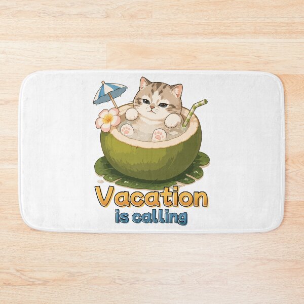 Item preview, Vacation Is Calling Cute Coconut Cat Summer Illustration designed and sold by Muri Neko.