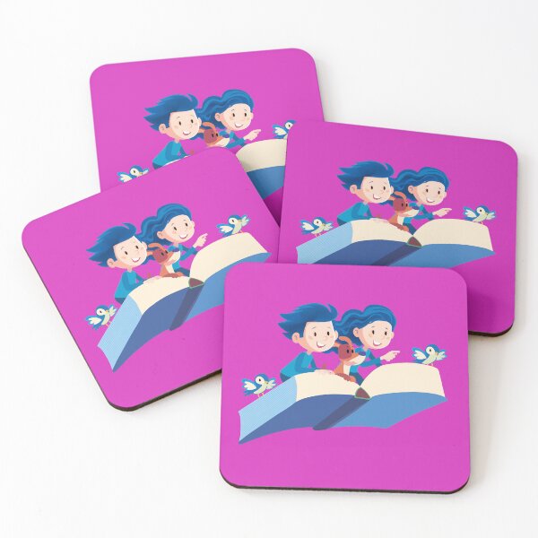Item preview, boy and a girl are happily flying and dreaming on a big book designed and sold by duxpavlic.