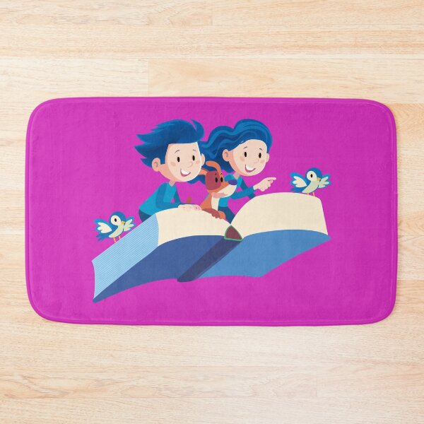 Item preview, boy and a girl are happily flying and dreaming on a big book designed and sold by duxpavlic.