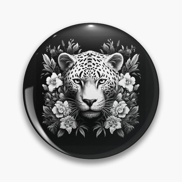 Item preview, White Leopard with Flowers – Black and White Floral Big Cat Art designed and sold by inkoutninja.