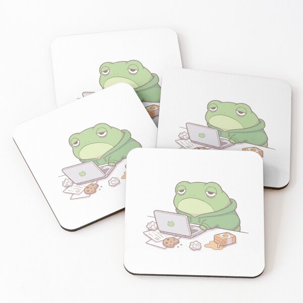 Item preview, Tired Frog Working On Laptop Cute Kawaii Office Worker Art designed and sold by CreatedbyKandJ.