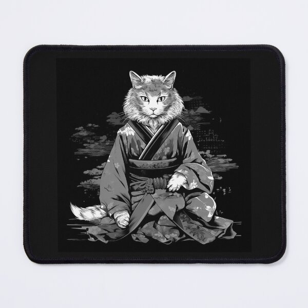 Item preview, Samurai Cat in Kimono – Black and White Japanese Warrior Cat Art designed and sold by inkoutninja.