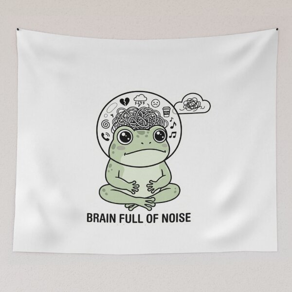 Item preview, Brain Full Of Noise – Overthinking Anxiety Frog Sticker designed and sold by Elviqus Shop.
