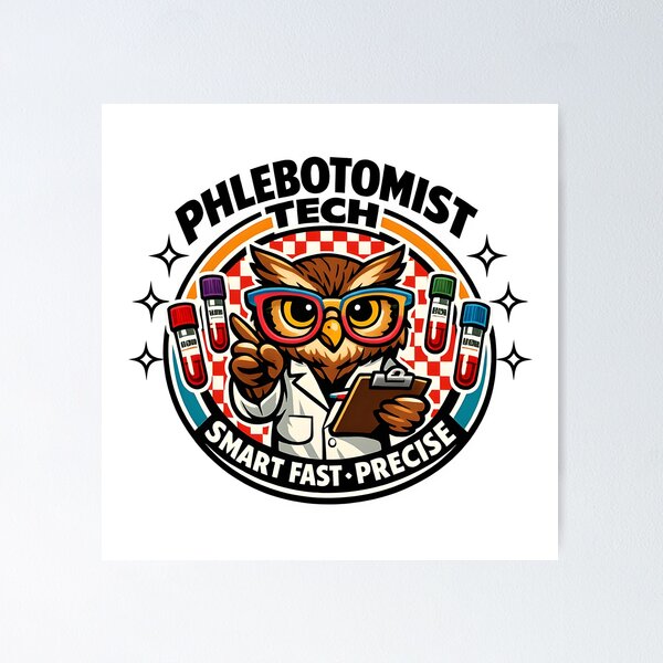 Item preview, Cool Retro Owl Phlebotomist Tech Sunglasses Checkered Badge | Smart Fast Precise | Phlebotomists Recognition Week & Lab Week designed and sold by ClinicalHubs.