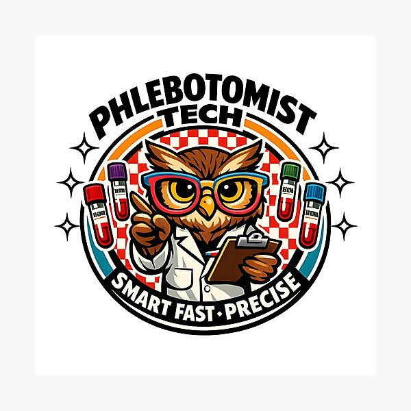 Item preview, Cool Retro Owl Phlebotomist Tech Sunglasses Checkered Badge | Smart Fast Precise | Phlebotomists Recognition Week & Lab Week designed and sold by ClinicalHubs.
