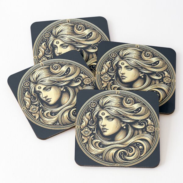 Item preview, Sacred Undine – Celestial Water Goddess, Mystical Gold Line Art designed and sold by Roberta Calabrese.