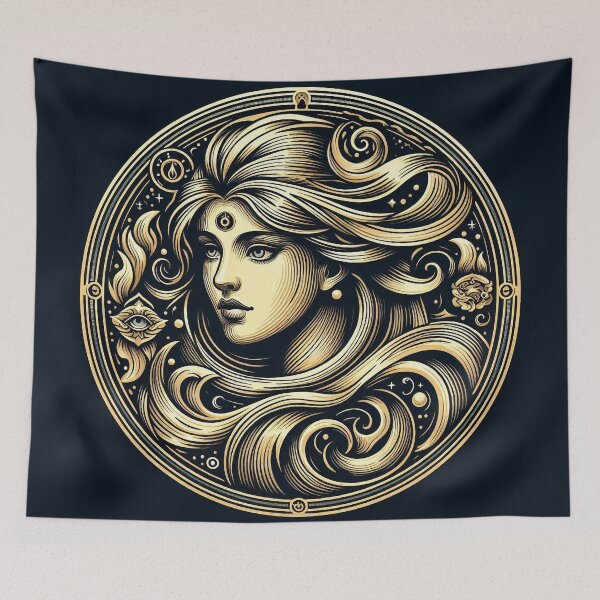 Item preview, Sacred Undine – Celestial Water Goddess, Mystical Gold Line Art designed and sold by Roberta Calabrese.