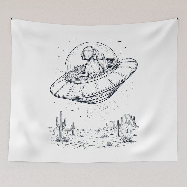 Item preview, Vintage Vizsla Riding UFO Dog Mom Dad Lover designed and sold by DoodleTortle.