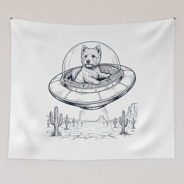 Item preview, Vintage West Highland White Terrier Riding UFO Dog Mom Dad Lover designed and sold by DoodleTortle.