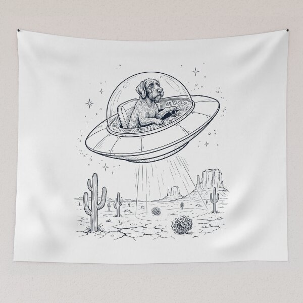 Item preview, Vintage Wirehaired Pointing Griffon Riding UFO Dog Mom Dad Lover designed and sold by DoodleTortle.