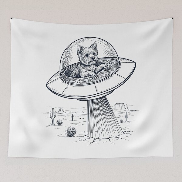 Item preview, Vintage Yorkshire Terrier Riding UFO Dog Mom Dad Lover designed and sold by DoodleTortle.