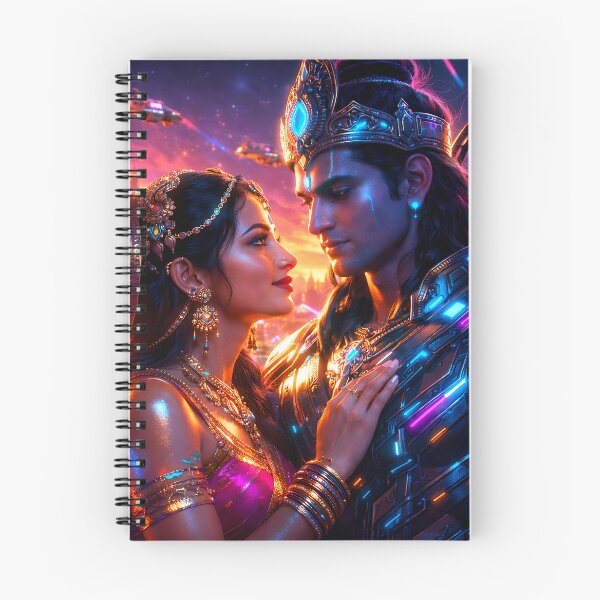 Item preview, Sita & Rama Ayodhya Sky-City Backdrop — Hindu God Art | Cyberpunk designed and sold by CosmicLotusArt.
