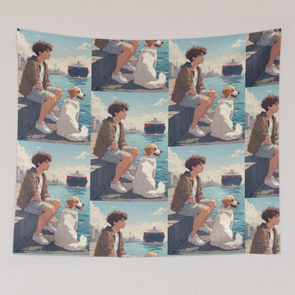 Item preview, The young man and his dog stopped to admire the view. designed and sold by Whose-sweat.