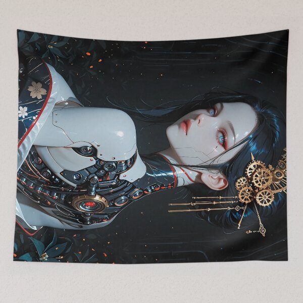 Item preview, Cybernetic Geisha Anime Girl Cyberpunk Futuristic Neon Poster designed and sold by BorgSpareParts.