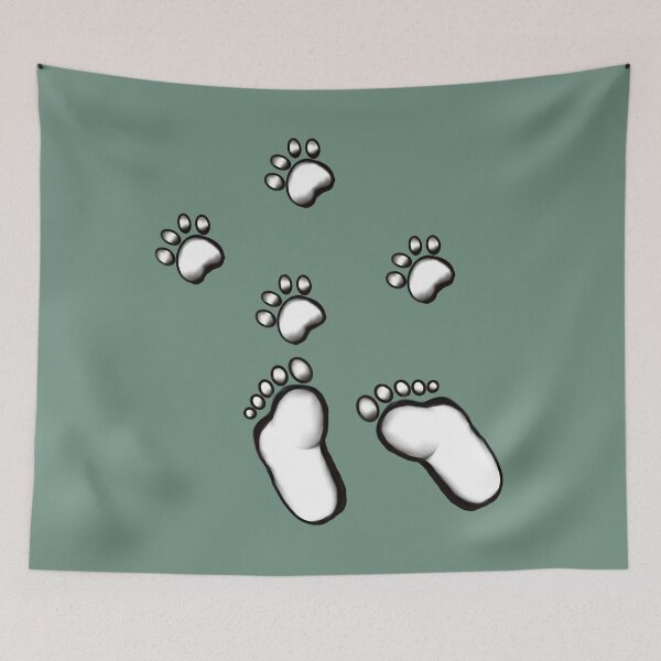 Item preview, Dog paw print and human foot print minimal pattern monochrome  designed and sold by Artonmytee.