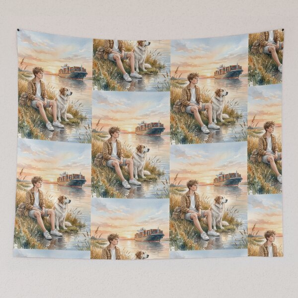 Item preview, The young man and his dog stopped to admire the view. designed and sold by Whose-sweat.