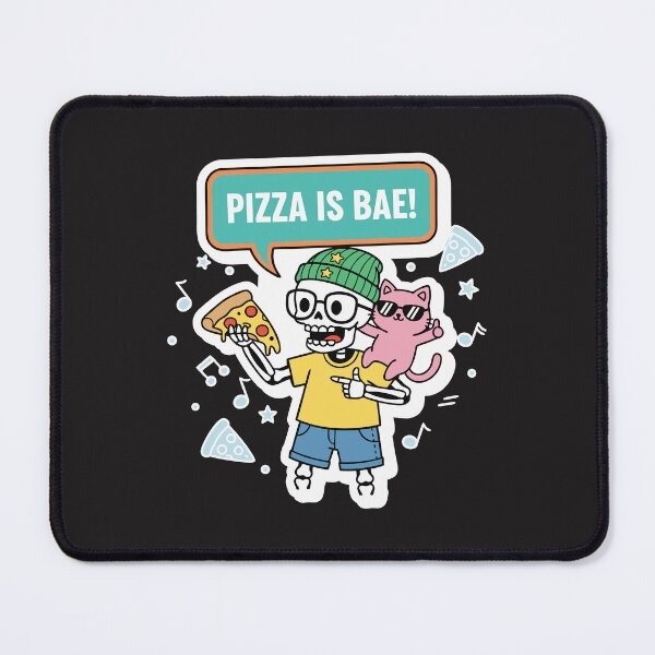 Item preview, "Pizza Is Bae" Funny Kawaii Skeleton And Cat Foodie Art designed and sold by Cipher & Soul.