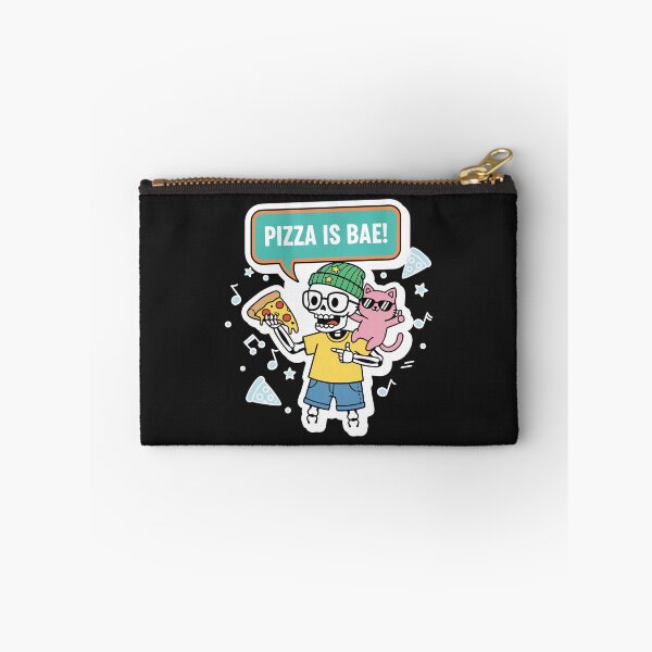 Item preview, "Pizza Is Bae" Funny Kawaii Skeleton And Cat Foodie Art designed and sold by Cipher & Soul.