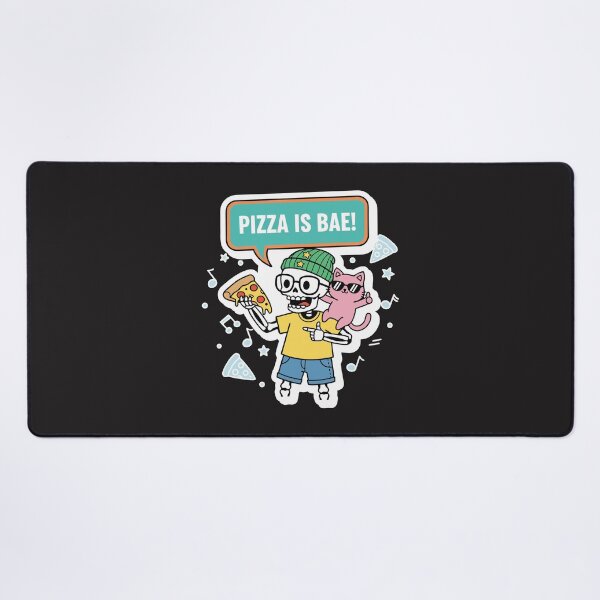 Item preview, "Pizza Is Bae" Funny Kawaii Skeleton And Cat Foodie Art designed and sold by Cipher & Soul.