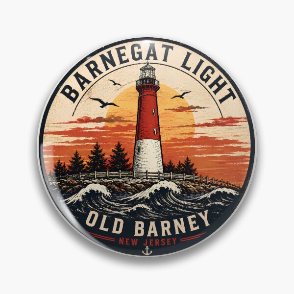 Item preview, Barnegat Light Old Barney Vintage Lighthouse Sunset Badge Funny Gifts designed and sold by BadhbhArt.