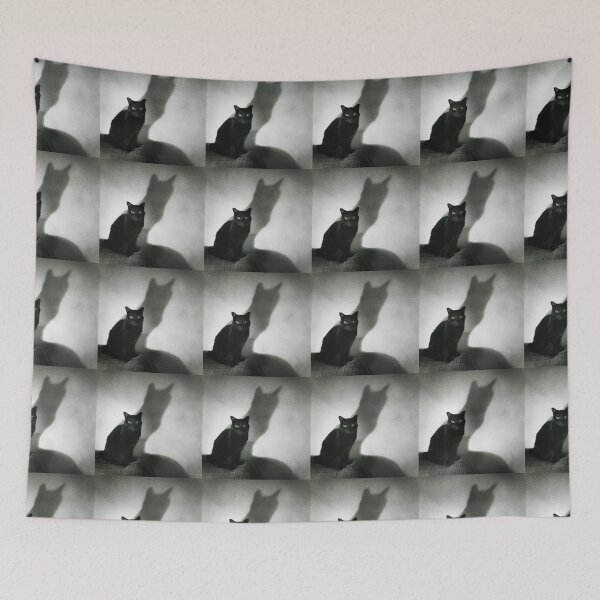 Item preview, Portrait of black cat on sofa film noir chiaro scuro black and white square silver gelatin film analog photo designed and sold by edwardolive.