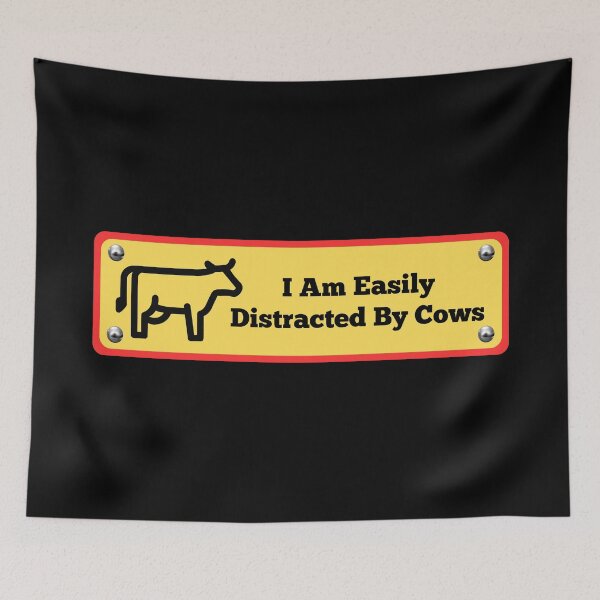 Item preview, I Am Easily Distracted By Cows Bumper Sticker Unhinged Humor Funny Satire Ironic Gen-Z Millennial Farm Driving Agriculture designed and sold by SWETA HALDER.