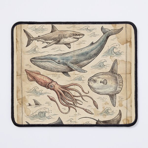 Item preview, Great Ocean Giants — Hand‑Drawn Vintage Fish Poster designed and sold by Jandedan.