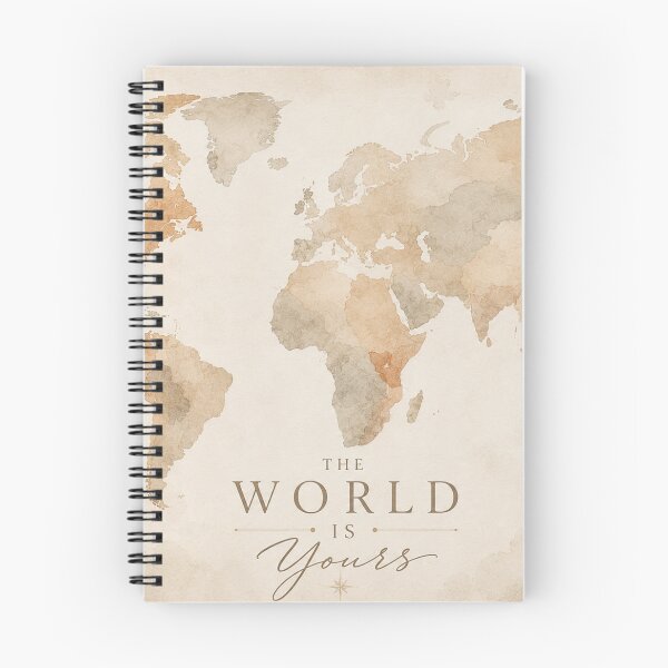 Item preview, Vintage watercolor world map with inspirational quote 'The World is Yours' on beige paper texture background designed and sold by Jubjangm3.