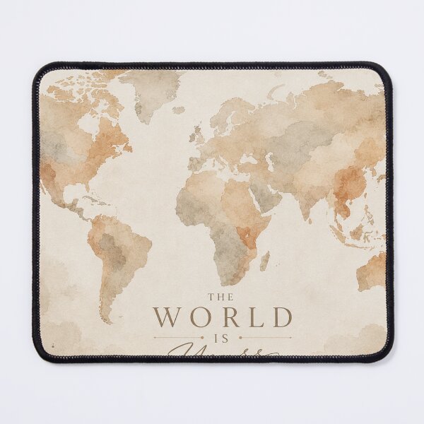 Item preview, Vintage watercolor world map with inspirational quote 'The World is Yours' on beige paper texture background designed and sold by Jubjangm3.