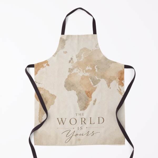 Item preview, Vintage watercolor world map with inspirational quote 'The World is Yours' on beige paper texture background designed and sold by Jubjangm3.