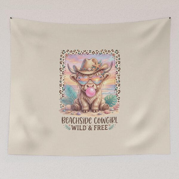 Item preview, Highland Cow Beachside Cowgirl Wild and Free Tropical Summer designed and sold by dudelinart.