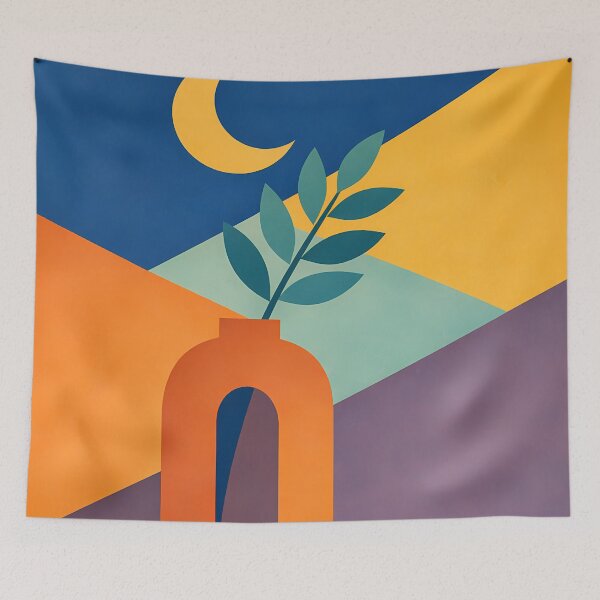Item preview, Crescent Moon Vase with Minimal Leaves designed and sold by InkSmithery.