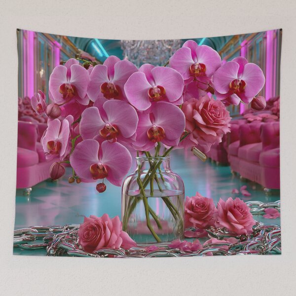 Item preview, Neon Orchid Rebellion – Cyber Rococo Floral Luxury designed and sold by VelvetThornsArt.