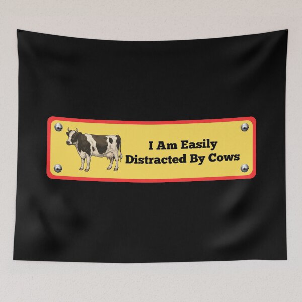 Item preview, I Am Easily Distracted By Cows Bumper Sticker Unhinged Humor Funny Satire Ironic Gen-Z Millennial Farm Driving Agriculture designed and sold by SWETA HALDER.