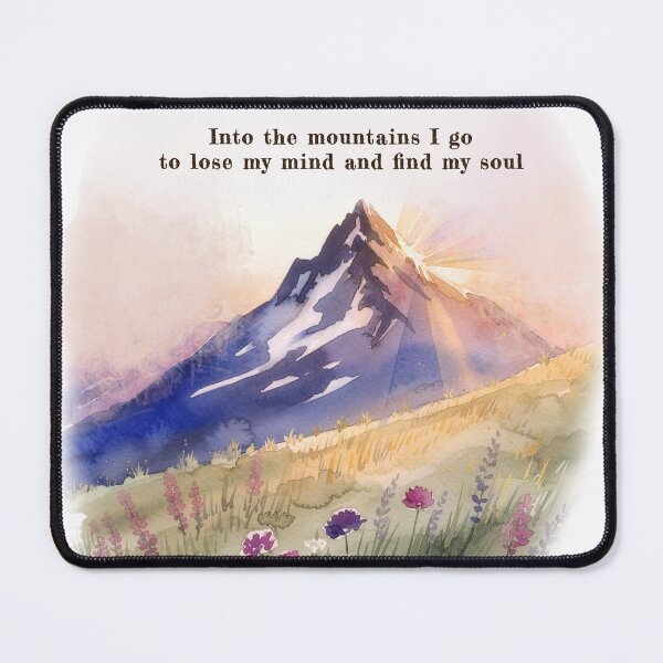 Item preview, Into the mountains watercolor sunrise alpine wildflower quote art designed and sold by icemanphotos.
