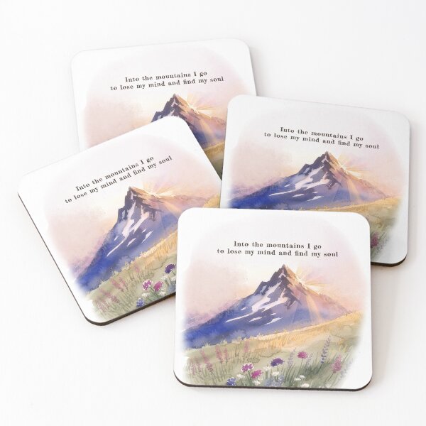 Item preview, Into the mountains watercolor sunrise alpine wildflower quote art designed and sold by icemanphotos.